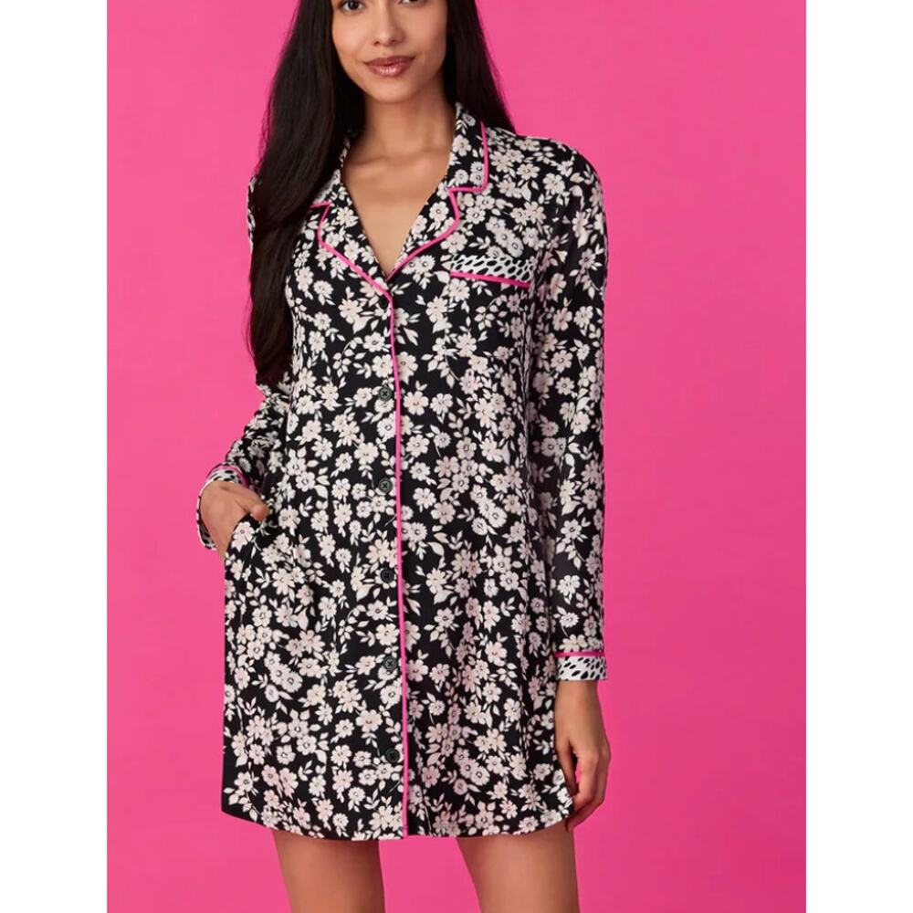 NWT Room Service Kylie Knit Sleepshirt In Daisy Delight - Black Daisies  size XS